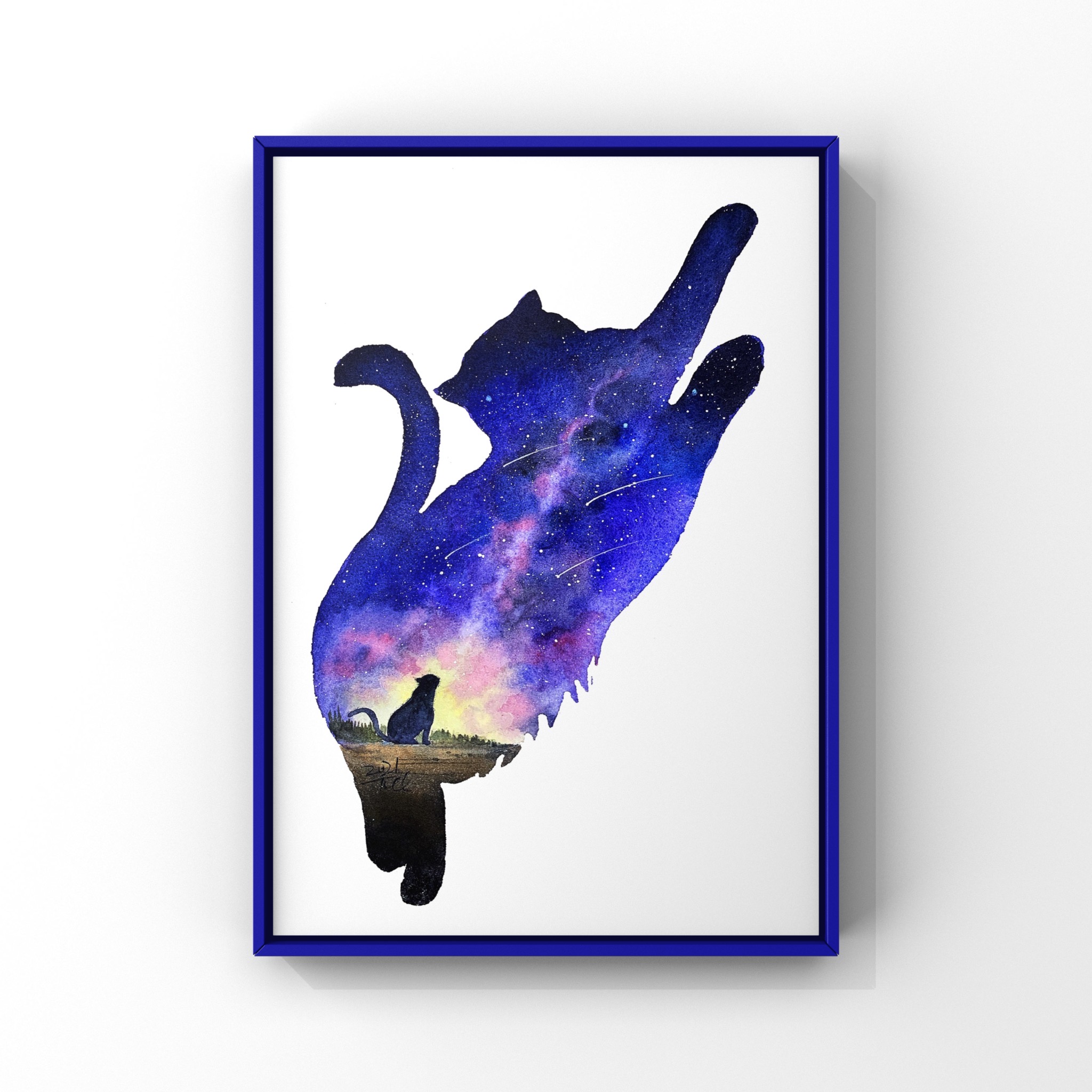三木的星空剪影水彩画