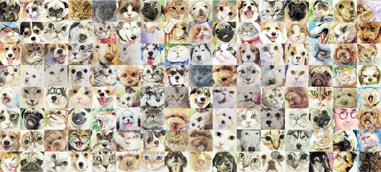 Tee桑早年创作的猫狗宠物水彩肖像拼图