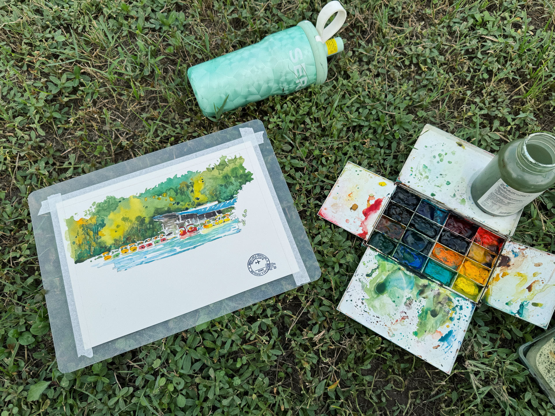 Gongqing Forest Park · Painting supplies and the scene where I worked