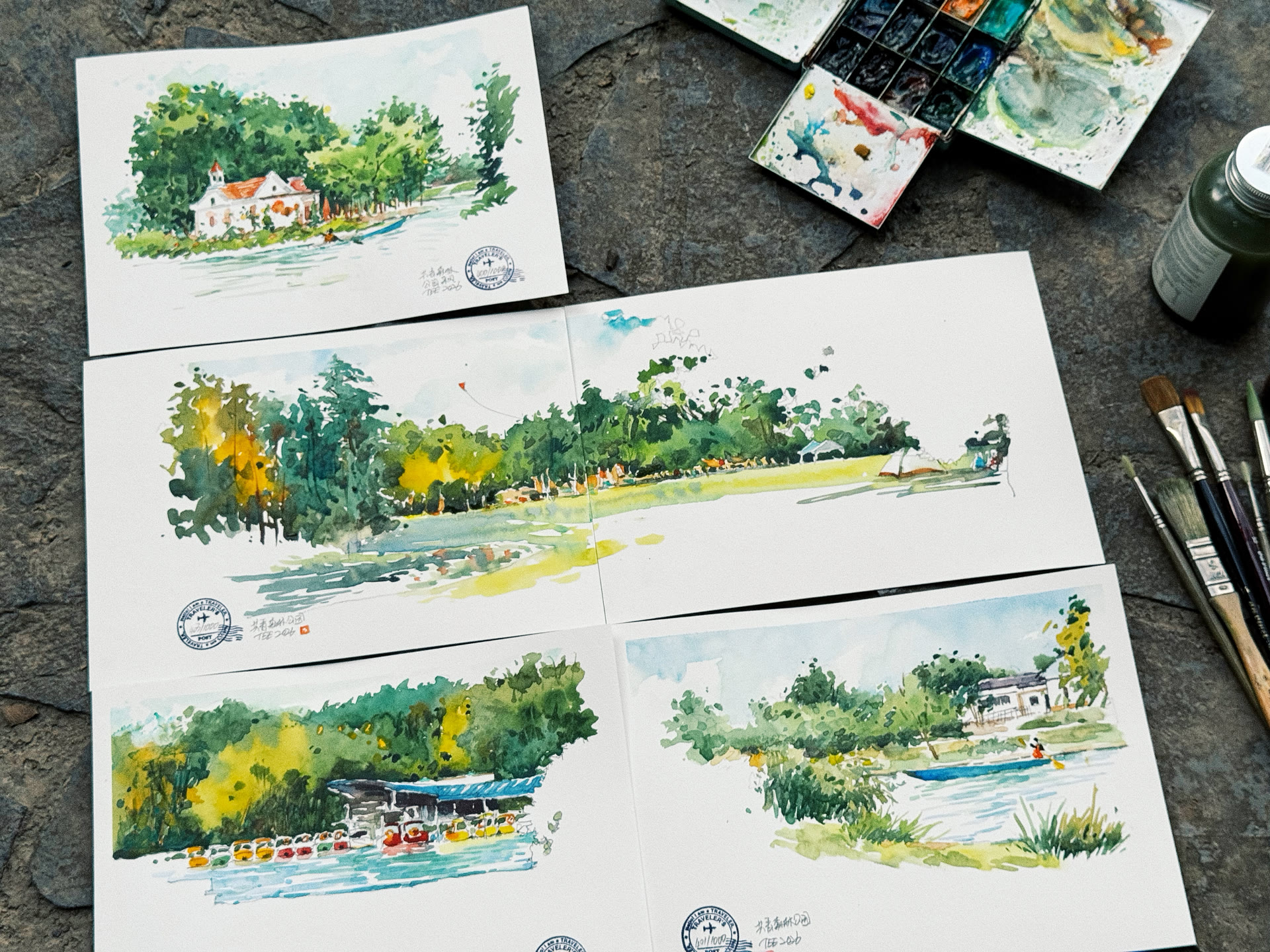 Gongqing Forest Park · A close view of the four paintings