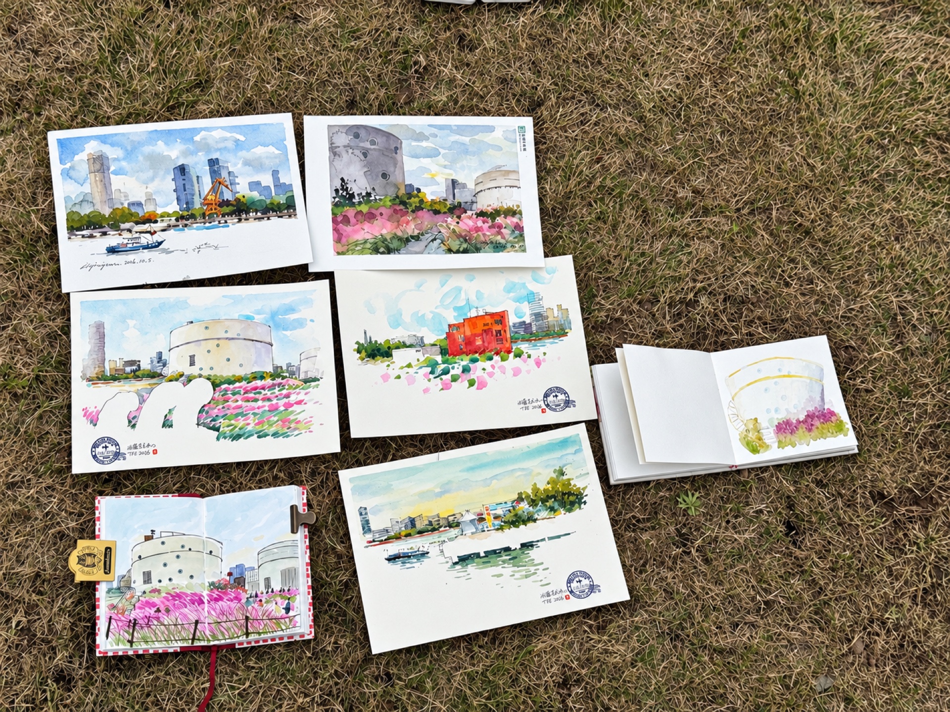 Sketches by Tee Sang and fellow sketchers, displayed together
