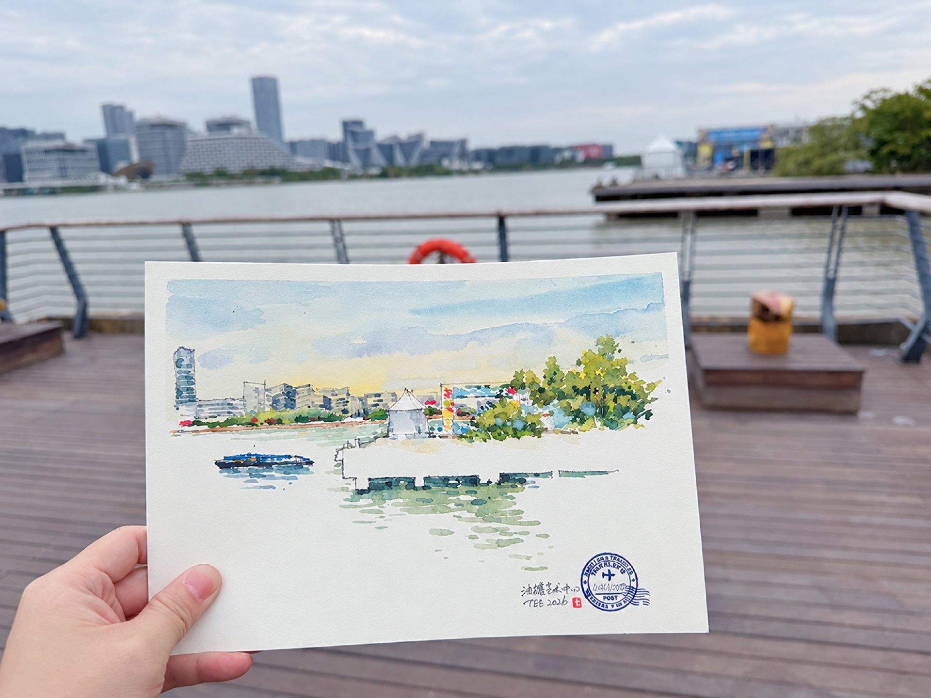 My watercolor of the riverside view