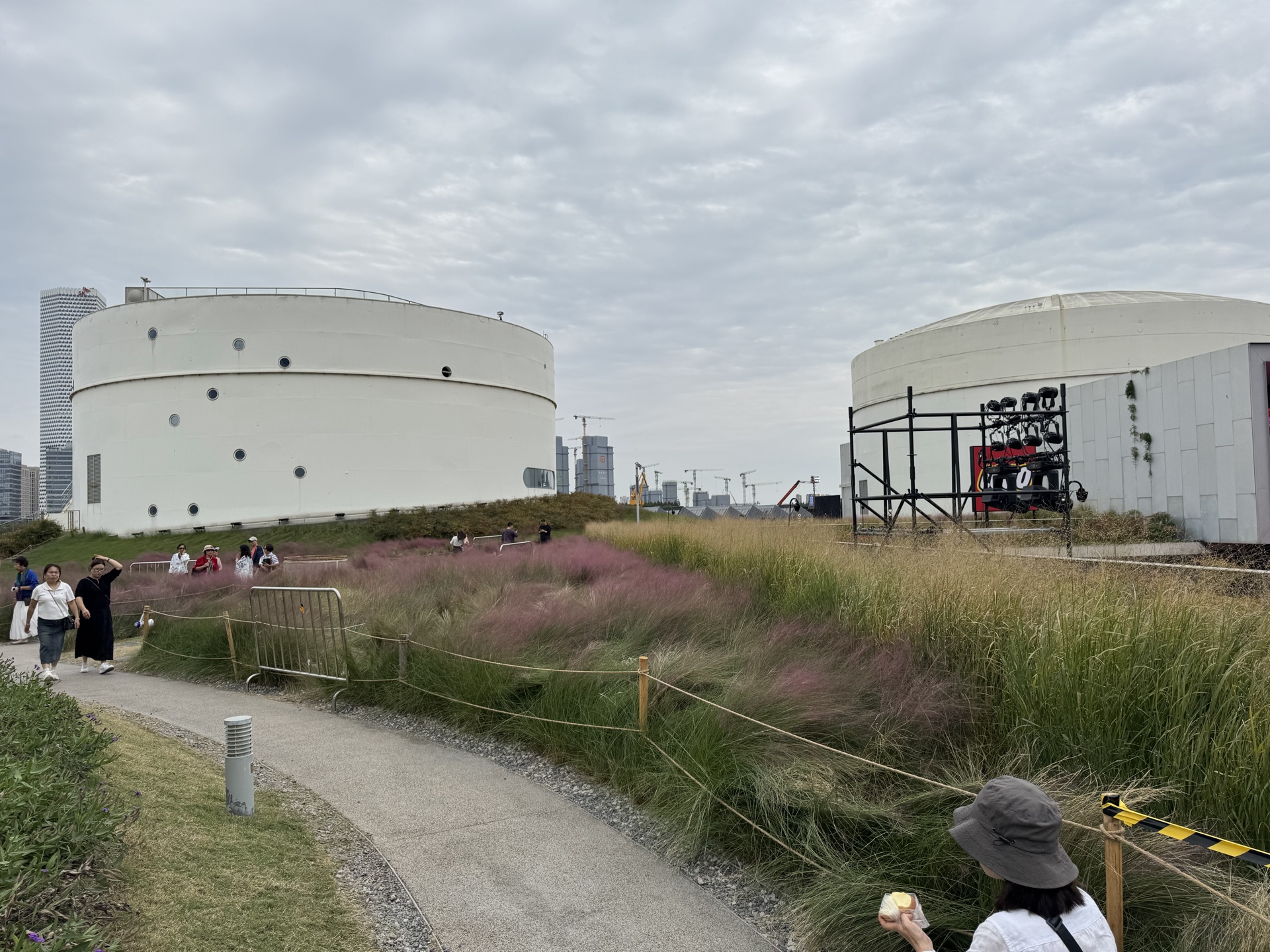 On location: white tanks and pink grasses